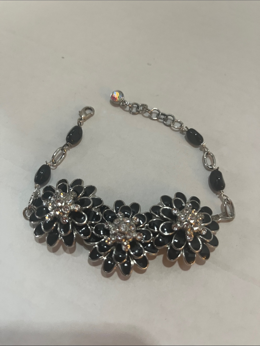 Black Floral Crystal Link Bracelet by